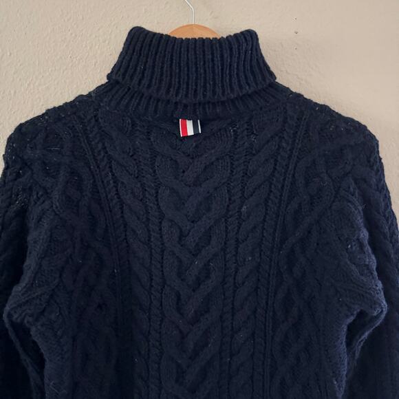 Thom Browne Navy Mohair Aran Turtleneck Sweater - Picture 3 of 8